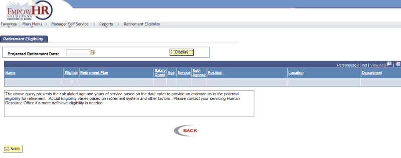 Retirement Eligibility Tab Page