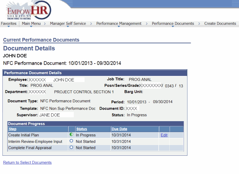 Current Performance Documents - Document Detail Page