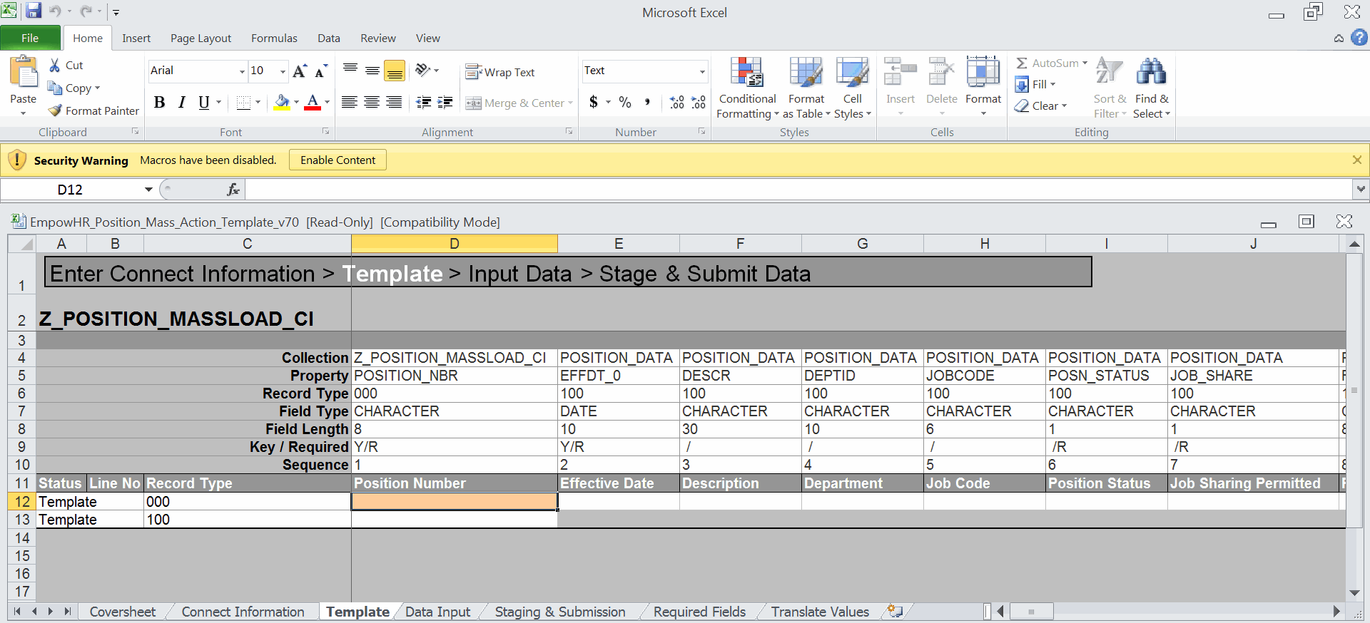 Position Data Mass Action Worksheet (Template Tab)