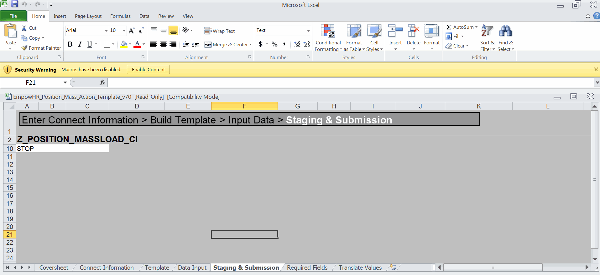 Position Data Mass Action Template Worksheet (Staging & Submission Tab)