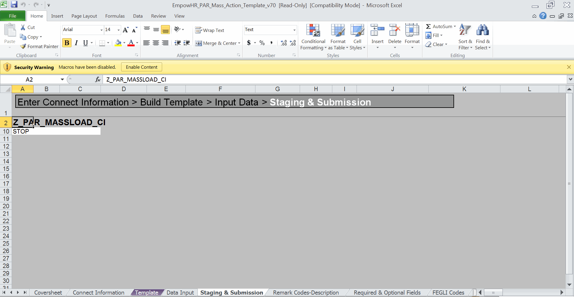 PAR Mass Action Worksheet (Staging & Submission Tab)