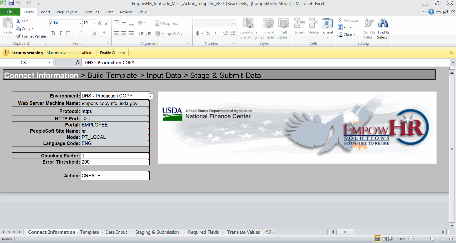 Connect Information Worksheet (for the Job Code or Position Data)