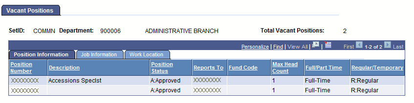 Vacant Positions Tab