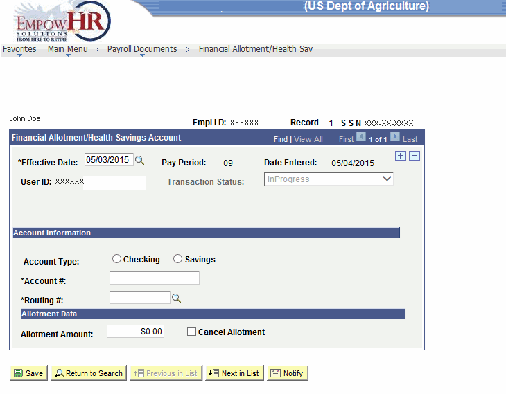 Financial Allotment/Health Sav Page