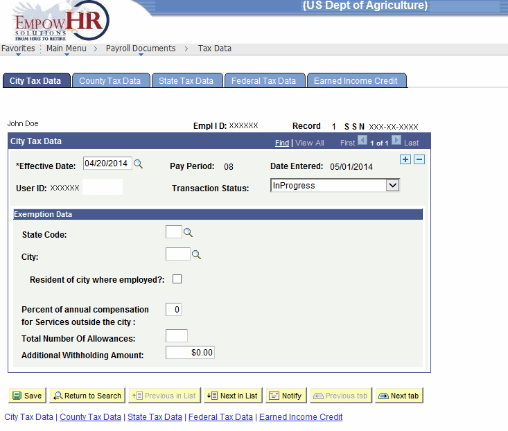 City Tax Data Tab