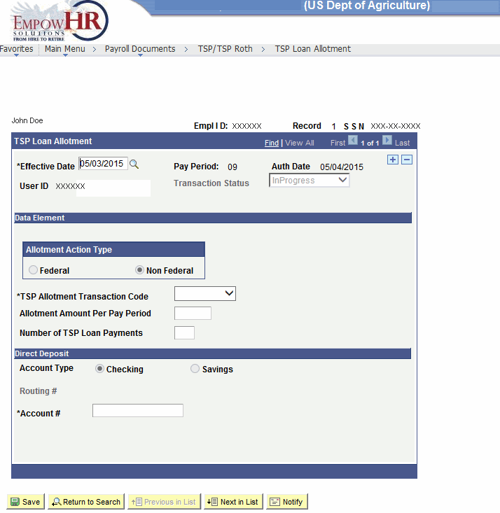 TSP Loan Allotment Page