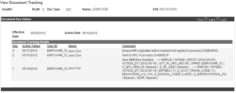 Example of a View Document Tracking Button