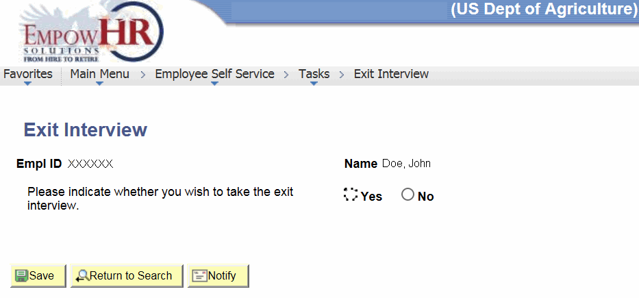 Exit Interview Page