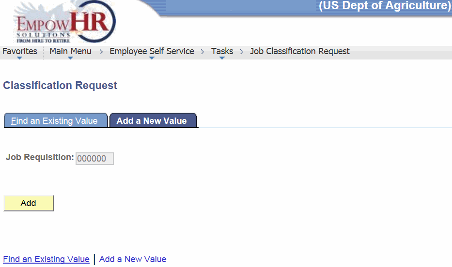Classification Request Page - Add a New Value Tab