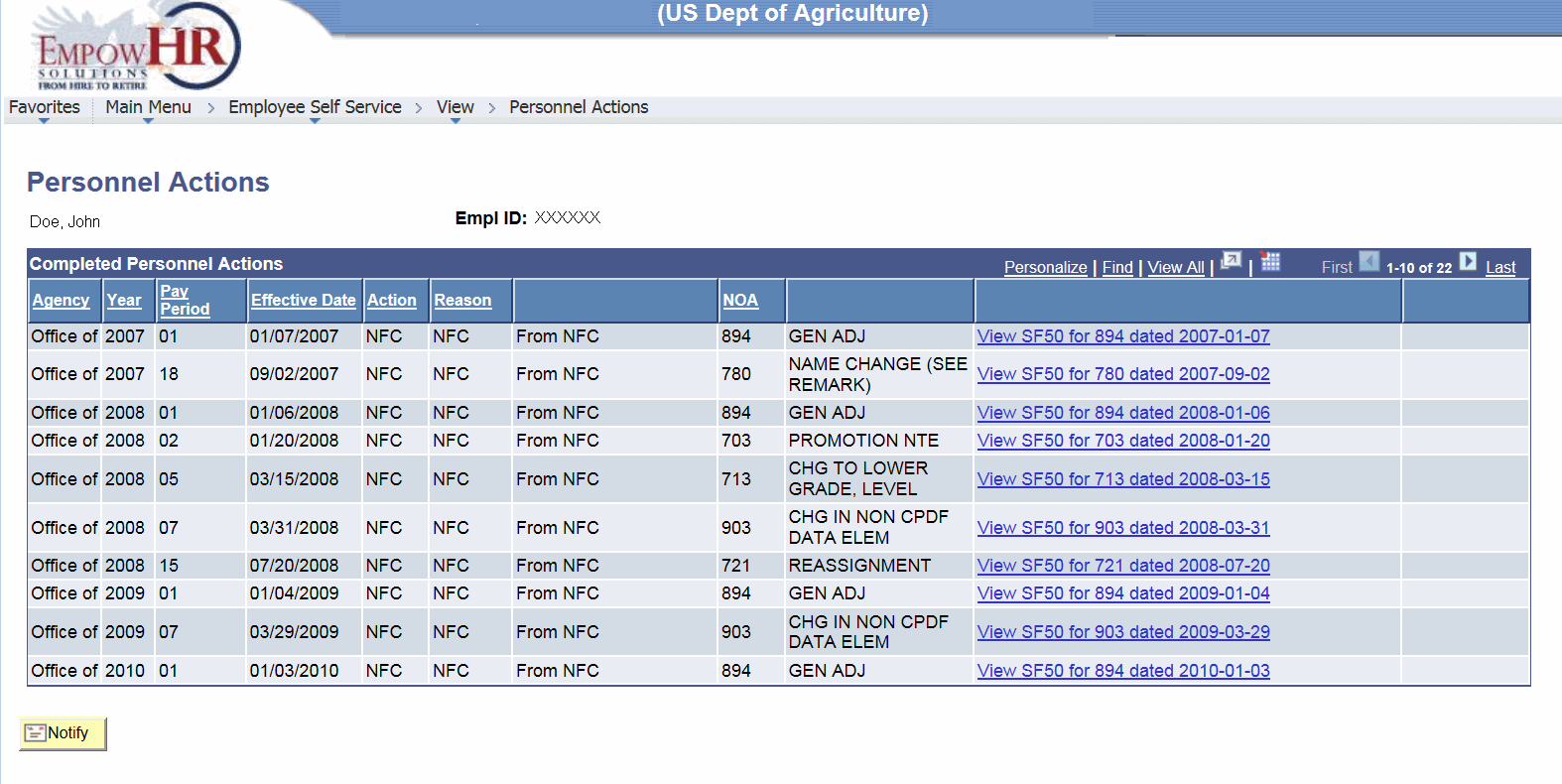 Personnel Actions Page (View)