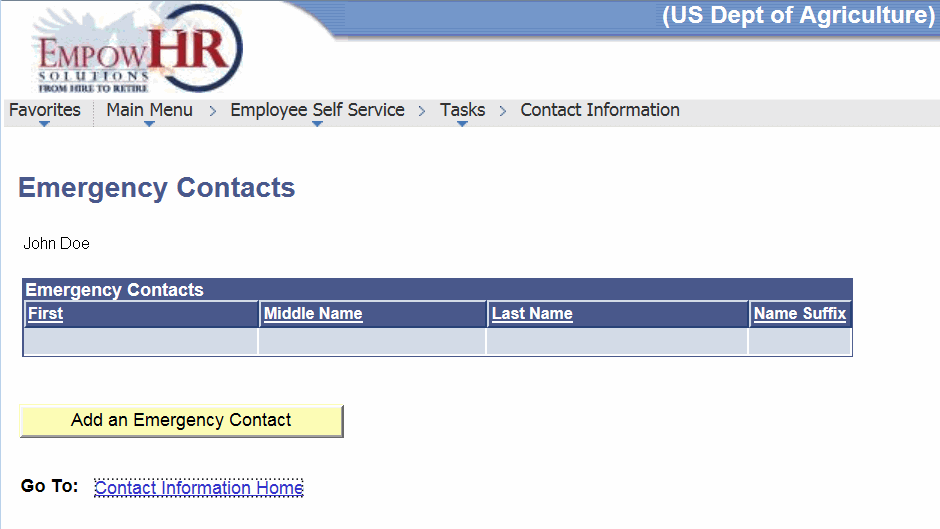 Emergency Contacts Page