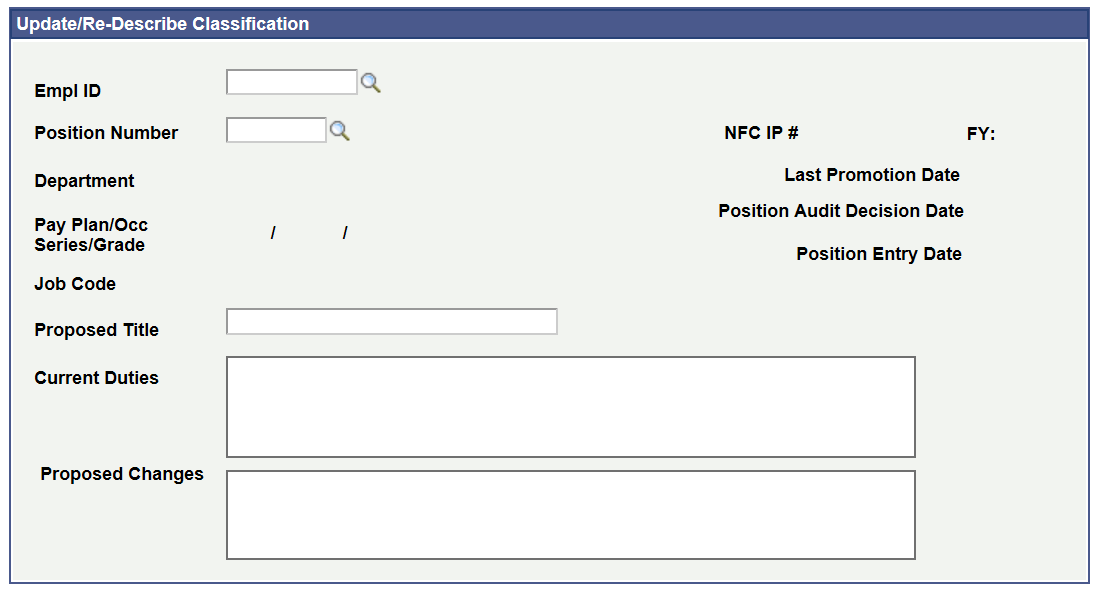Fill a Position Page - Update/Re-Describe Classification Section