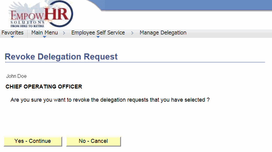 Revoke Delegation Request Page
