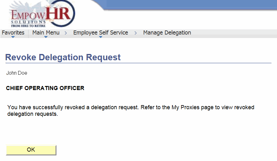 Revoke Delegation Request Confirmation Page