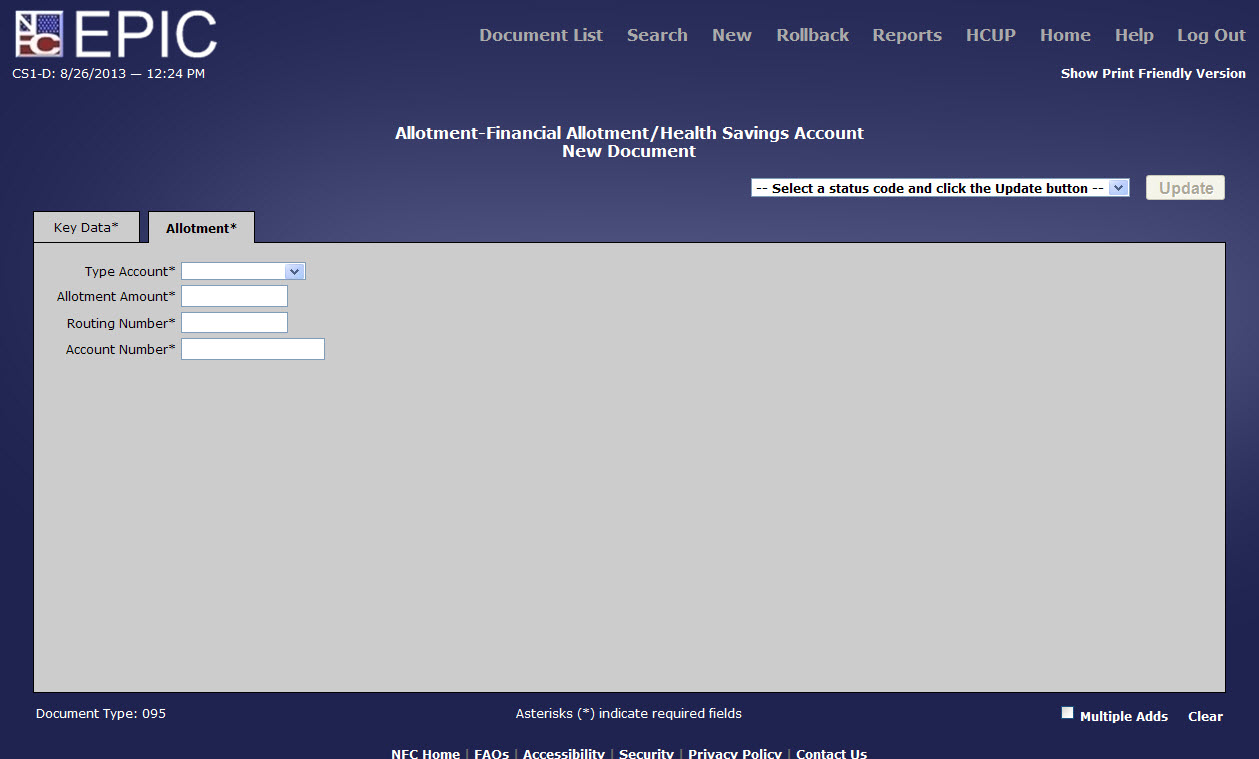 Allotment*-Financial Allotment/Health Savings Account - Allotment Tab