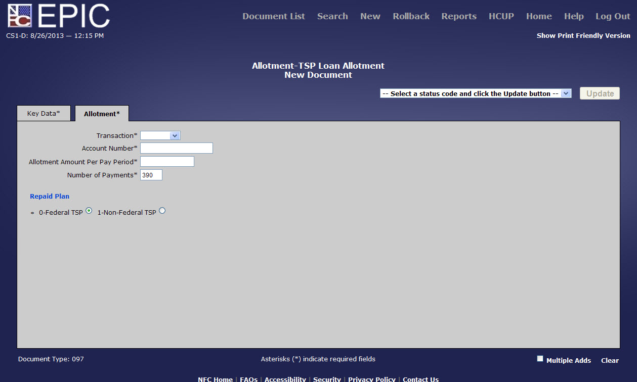Allotment* - TSP Loan Allotment - Allotment Tab