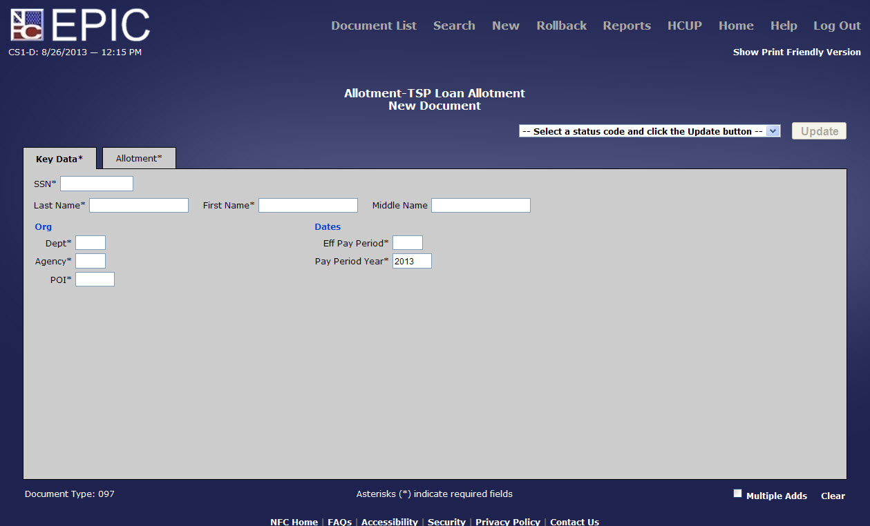Allotment* - TSP Loan Allotment - Key Data Tab