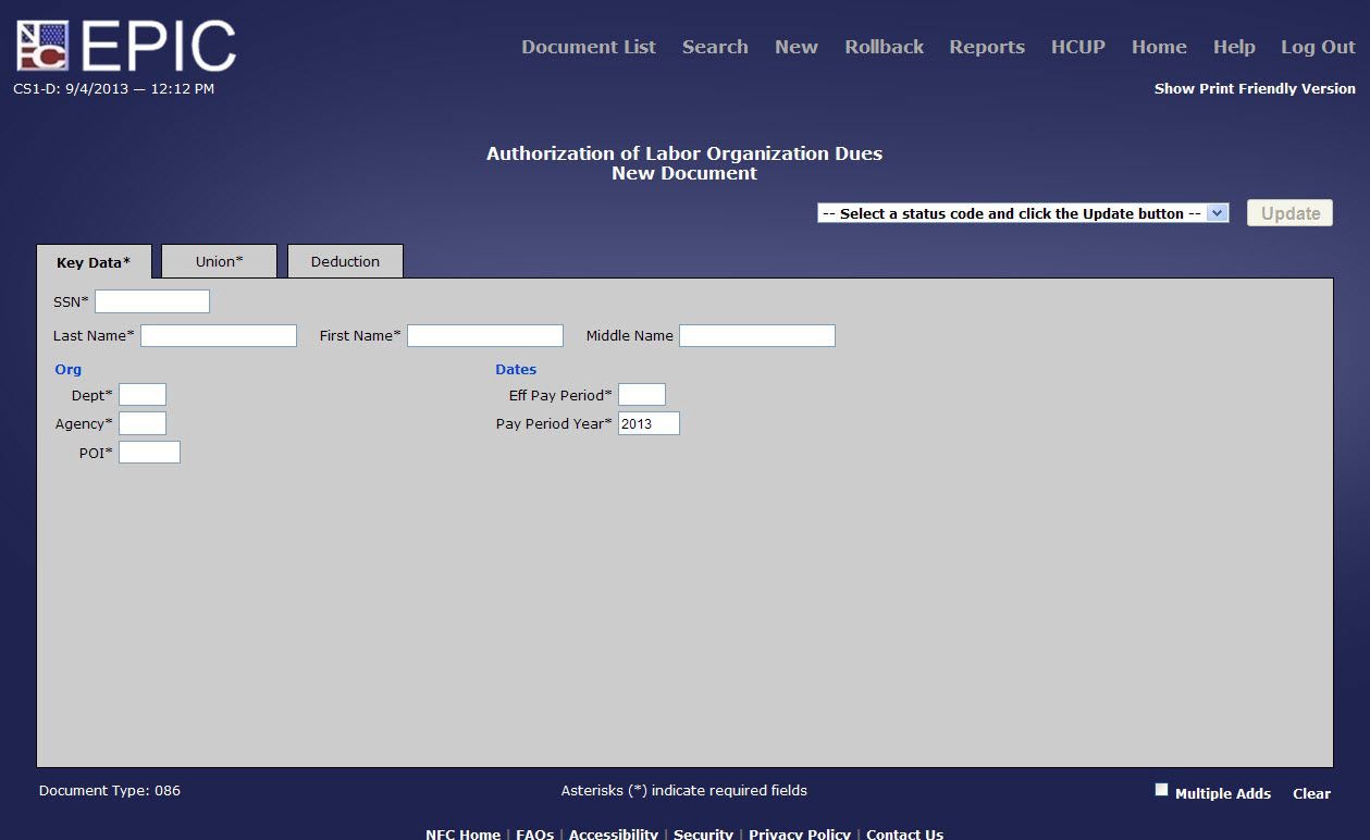 Orthorization of Labor Organization Dues Key Data* Tab