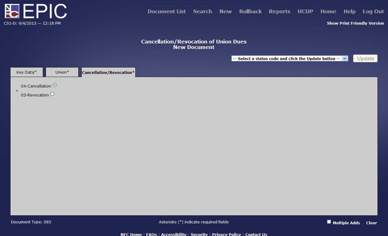 Cancellation/Revocation of Union Dues Cancellation/Revocation* Tab