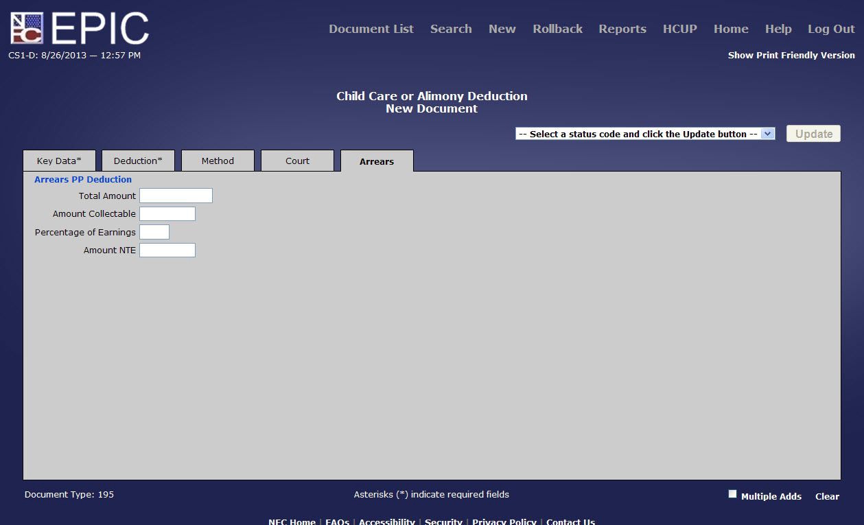Child Care or Alimony - Arrears Tab
