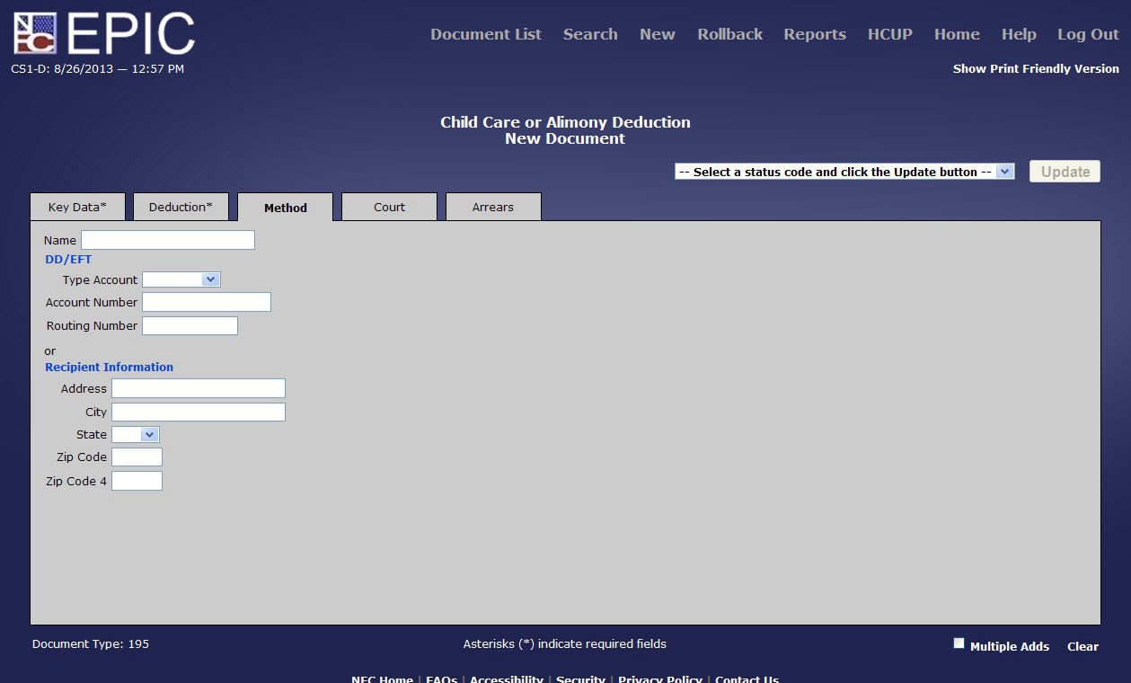 Child Care or Alimony Deduction - Method Tab