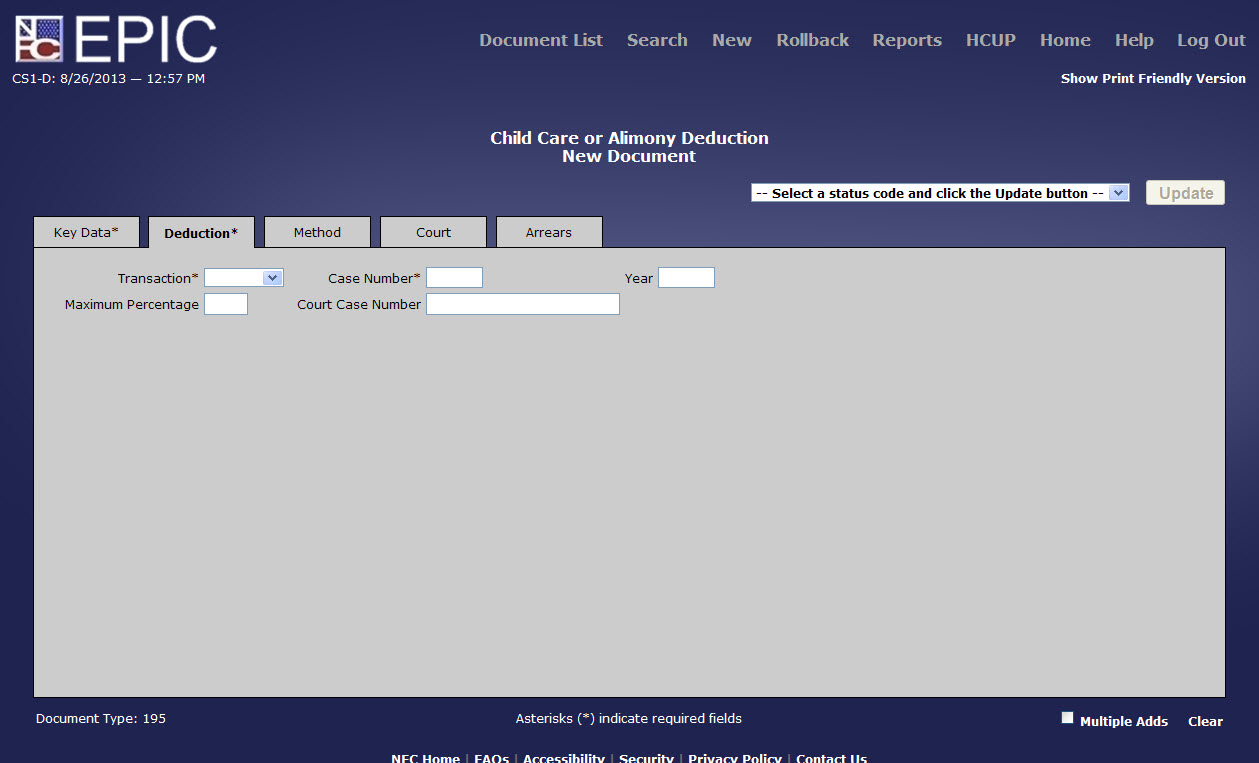 Child Care or Alimony Deduction - Deduction* Tab