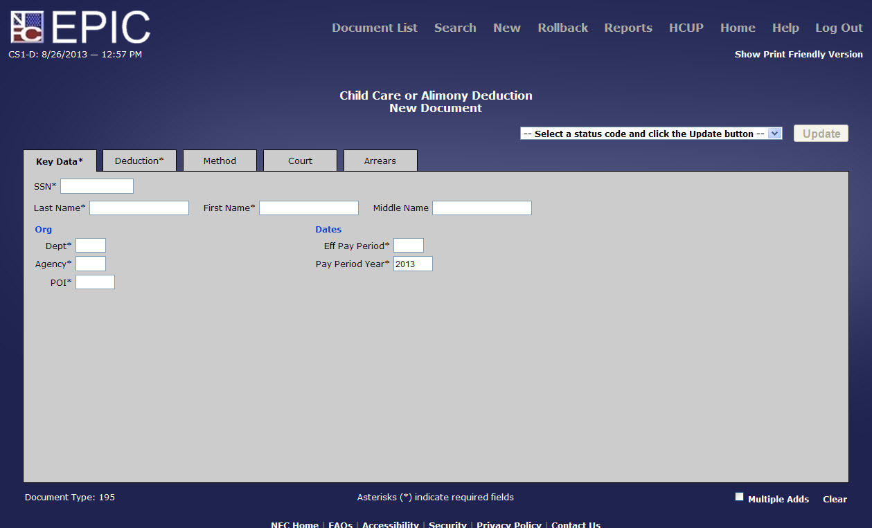 Child Care or Alimony Deduction - Key Data* Tab