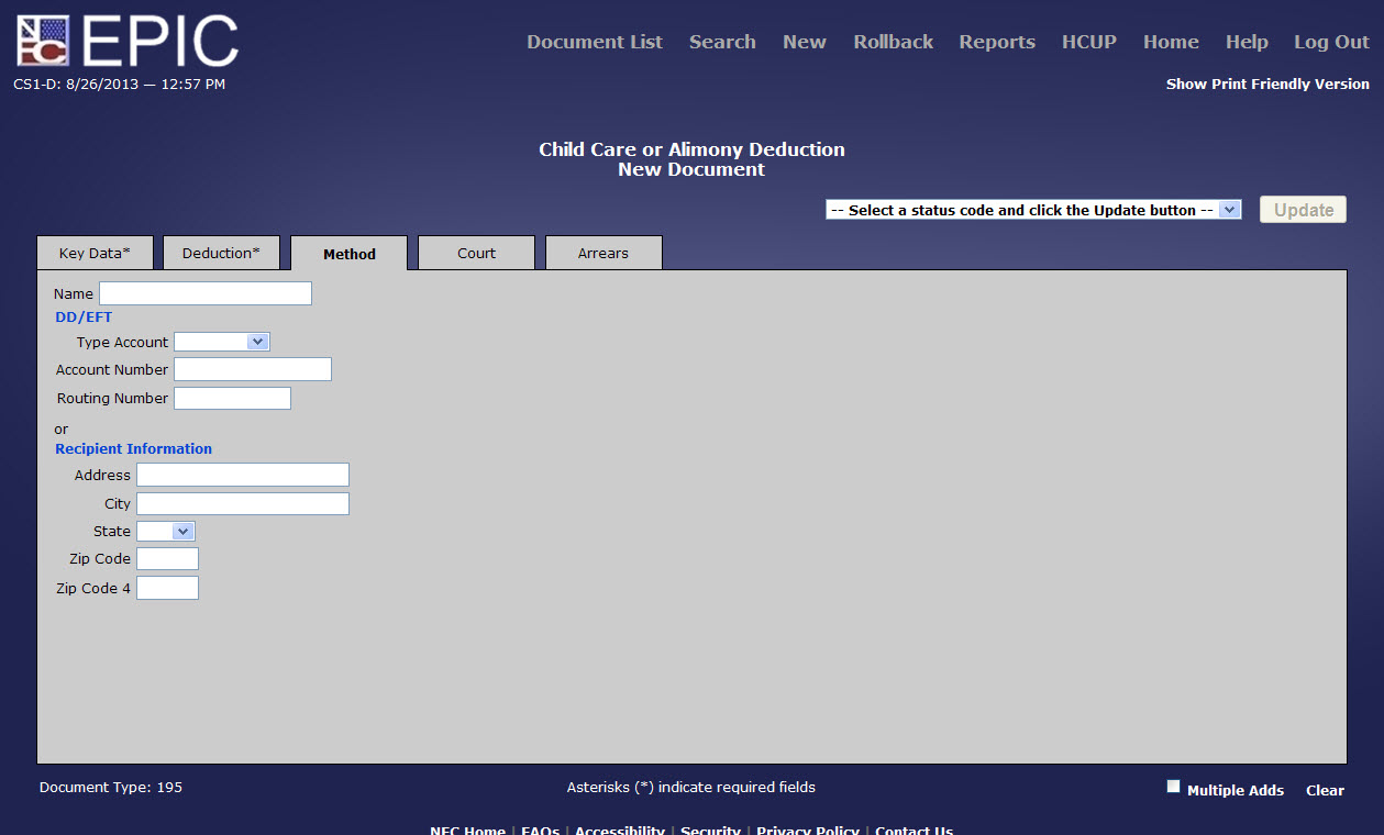 Child Care or Alimony Deduction - Method Tab