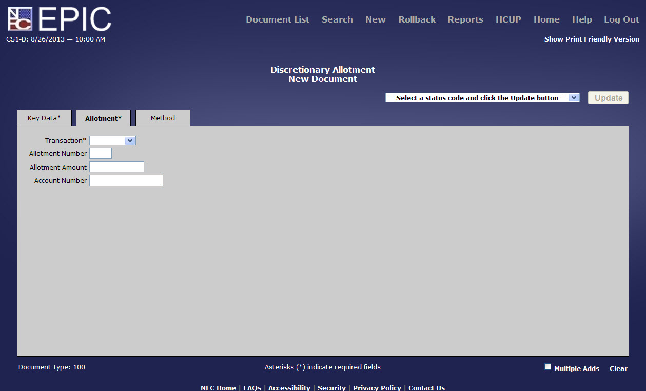 Discretionary Allotment - Allotment* Tab page