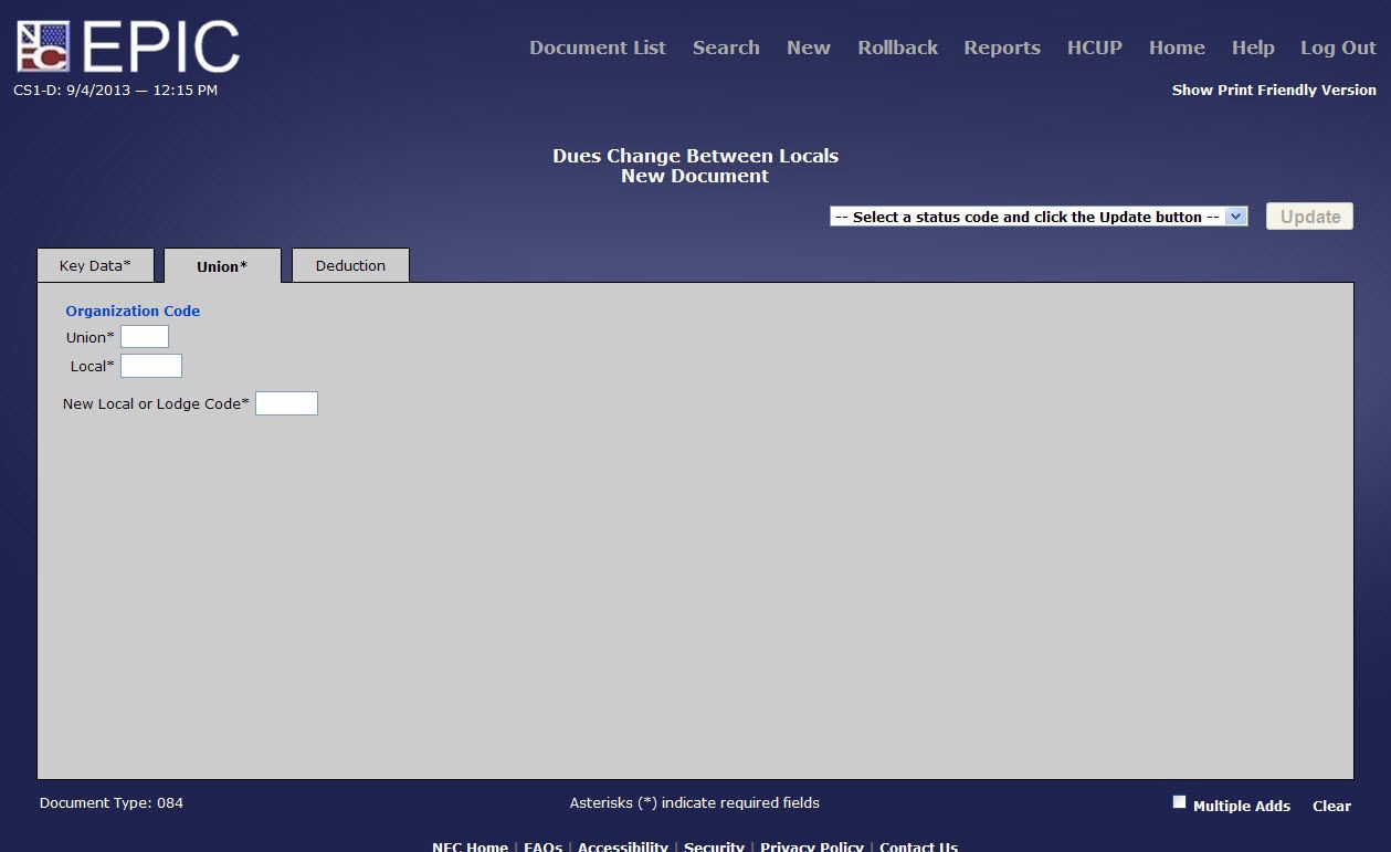 Dues Change Between Locals Union* Tab