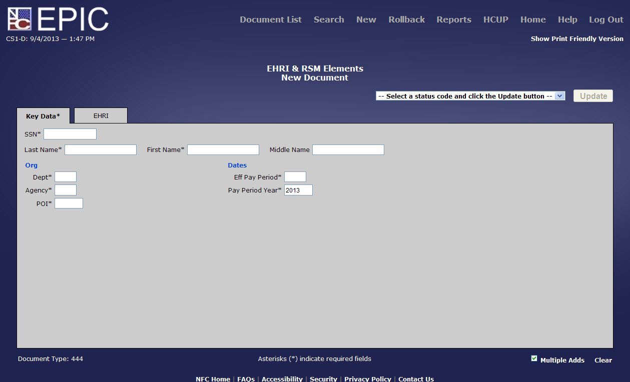 EHRI & RSM Elements Key Data* Tab