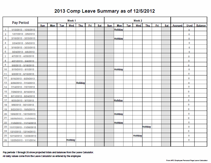 Comp Leave Summary page