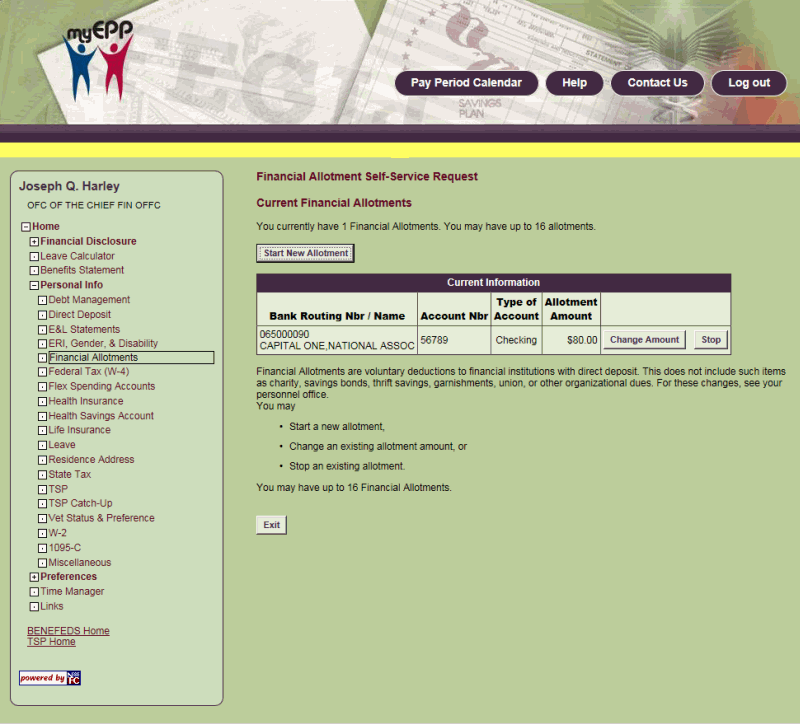 Financial Allotment Self-Service Request Page