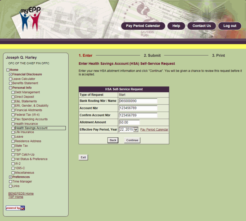 Enter Health Savings Account (HSA) Self-Service Request Page