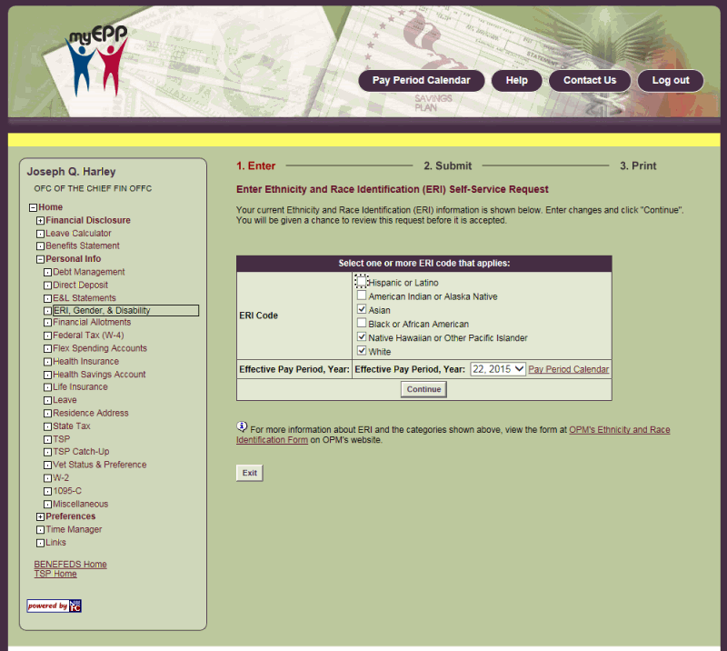 Enter Ethnicity and Race Identification (ERI) Self-Service Request Page
