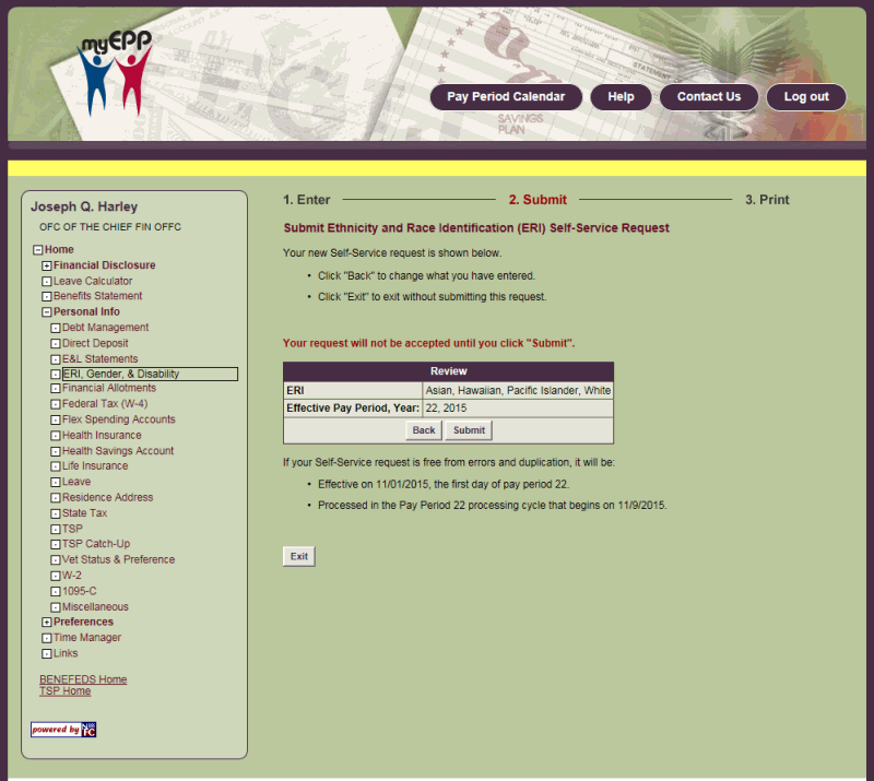 Submit Ethnicity and Race Identification (ERI) Self-Service Request Page