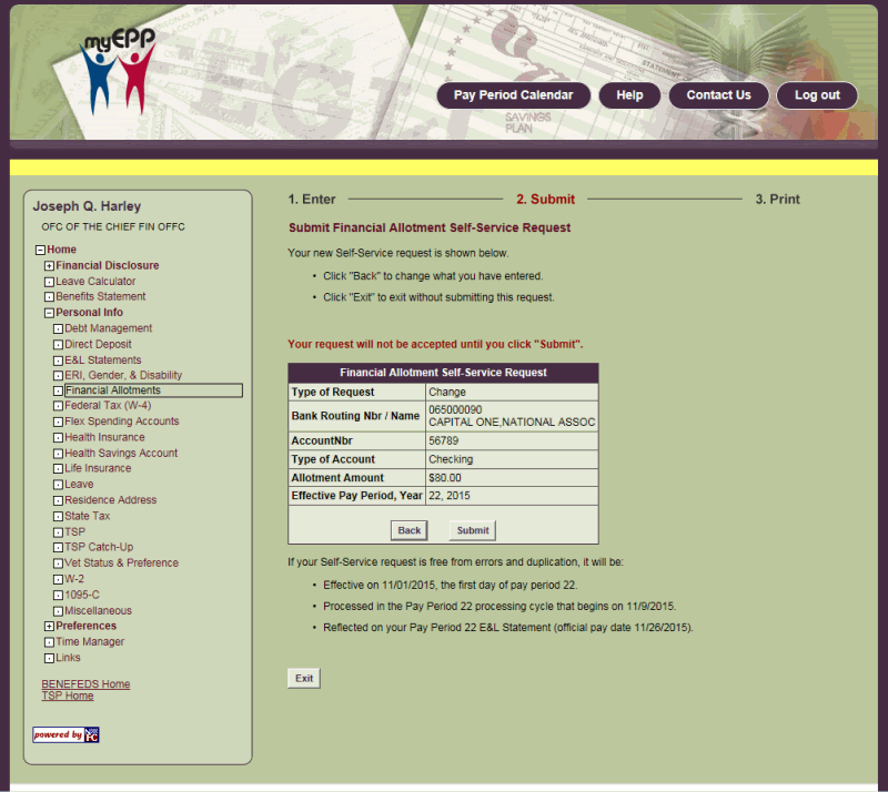 Submit Financial Allotment Self-Service Request Page
