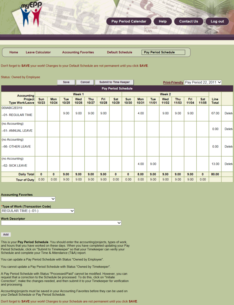 Pay Period Schedule Page