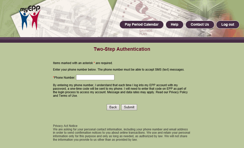 Two-Step Authentication Phone Number Page