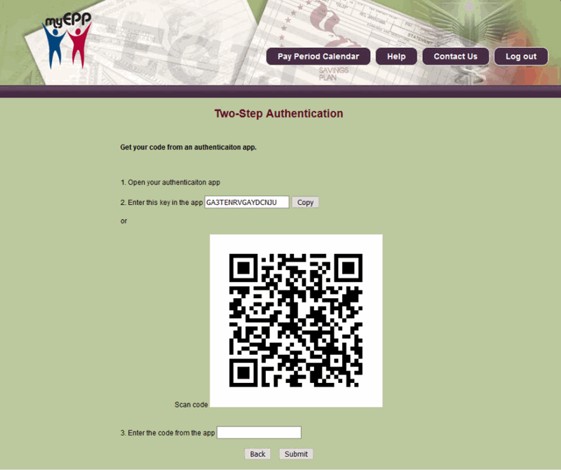 Two-Step Authentication App Page