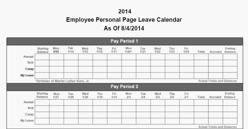 Figure 46: Employee Personal Page Leave Calendar Page