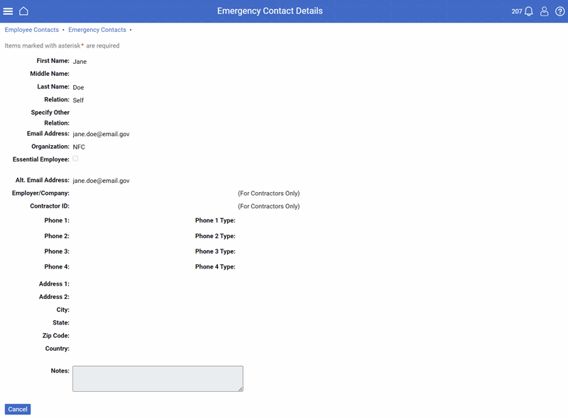 Emergency Contact Details Page