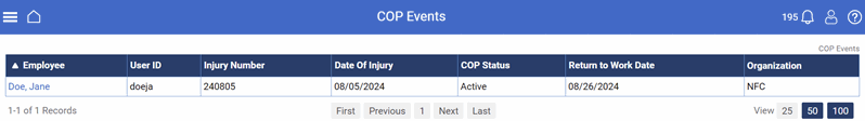 COP Events page