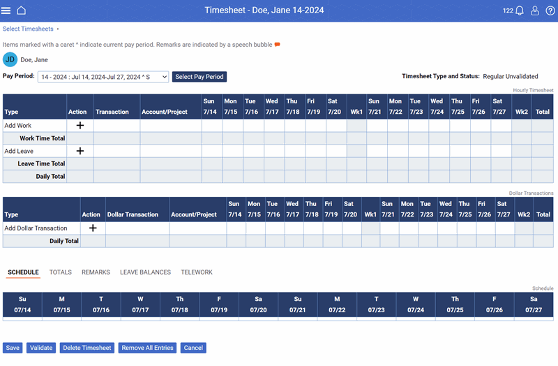 Timesheet Page