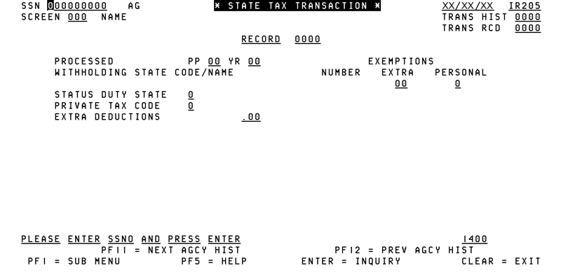 205, State Tax Transaction Screen