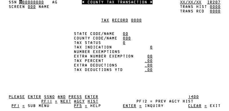 207, County Tax Transaction Screen