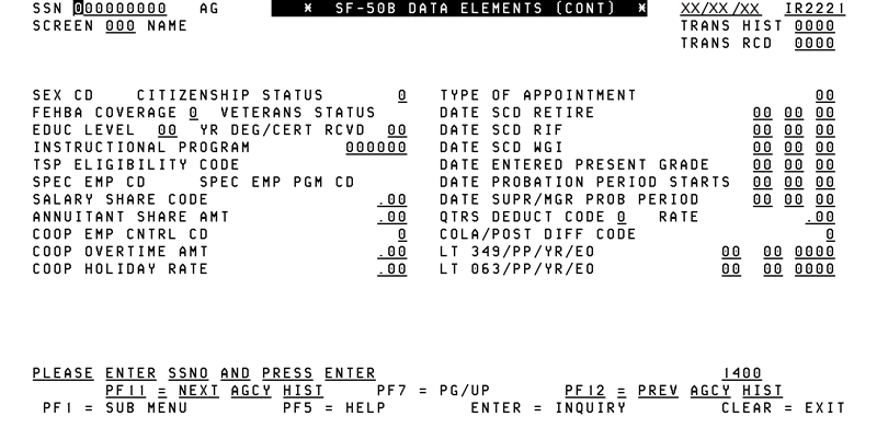 2221, SF-50B Data Elements (Cont)