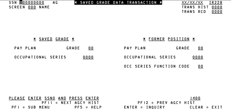 228, Saved Grad Data Transaction Screen
