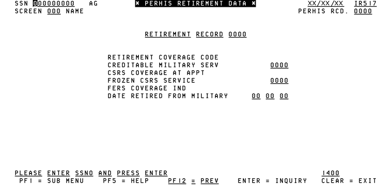 IR517, Perhis Retirement Data Screen