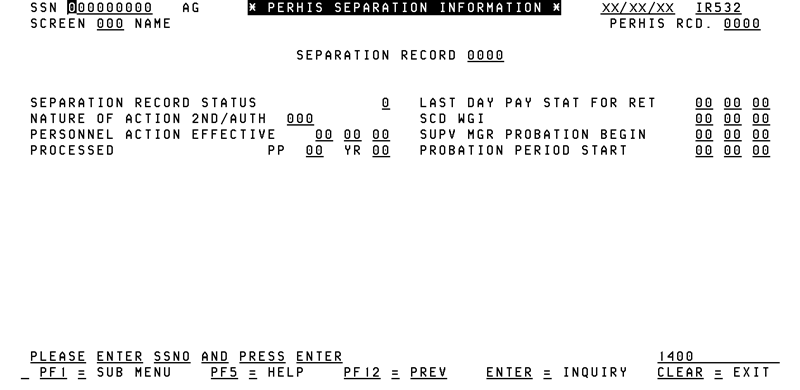 IR532, Perhis Separation Information Screen